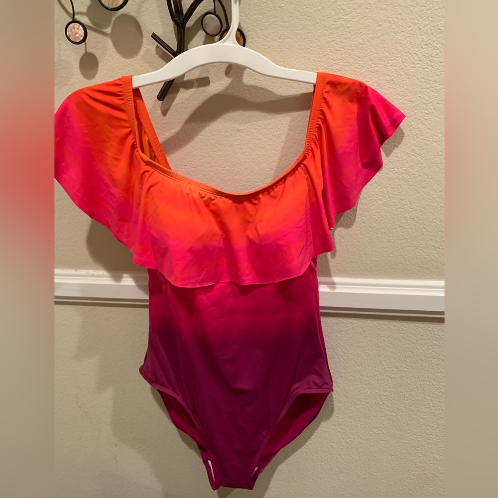 FINAL PRICE NWT Ralph Lauren One-Piece Swimsuit: Purple & Orange With Ruffle 12
